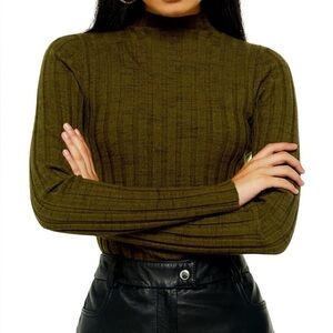 Topshop Olive Ribbed Long Sleeve Top